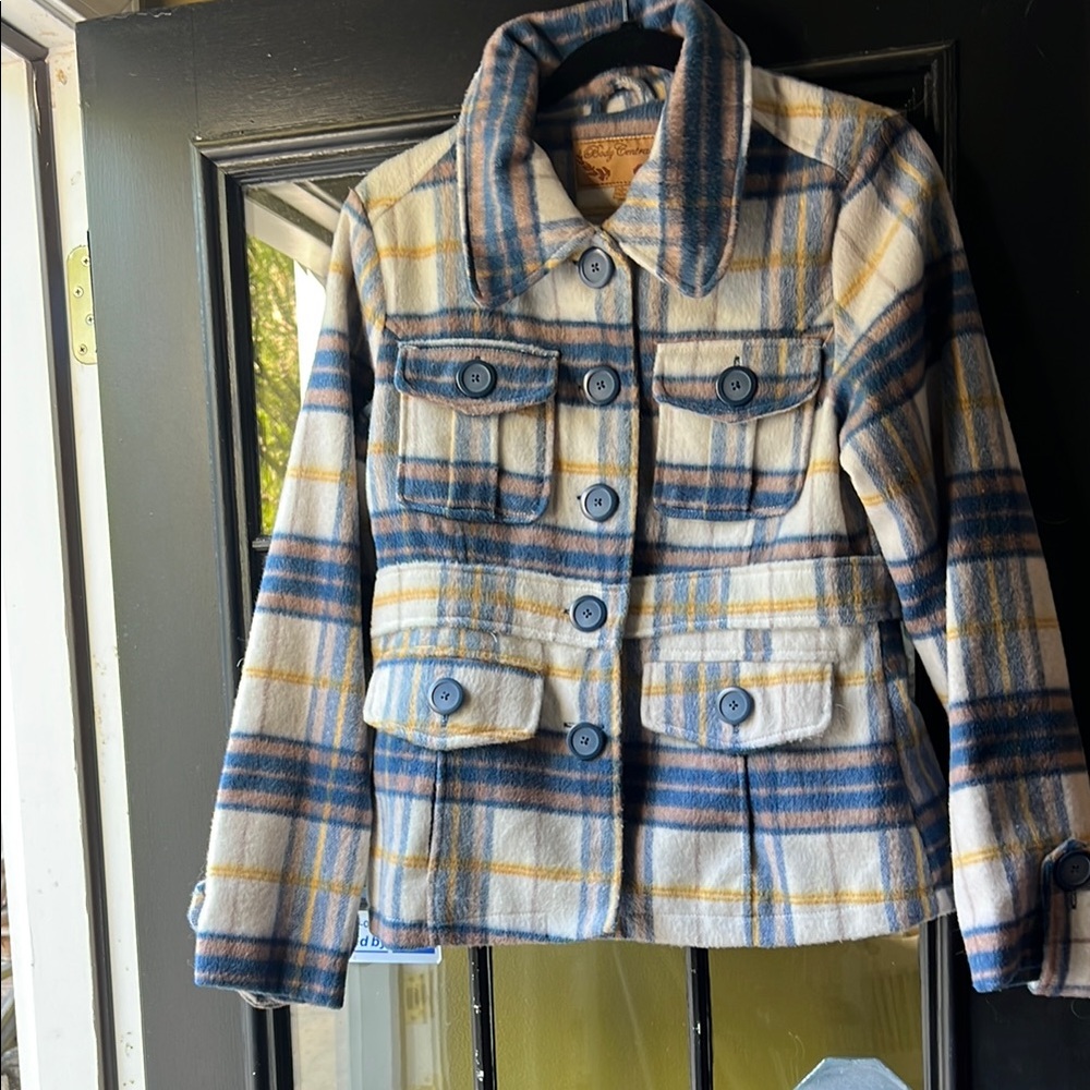 Plaid Body Central Jacket in Blue and Cream